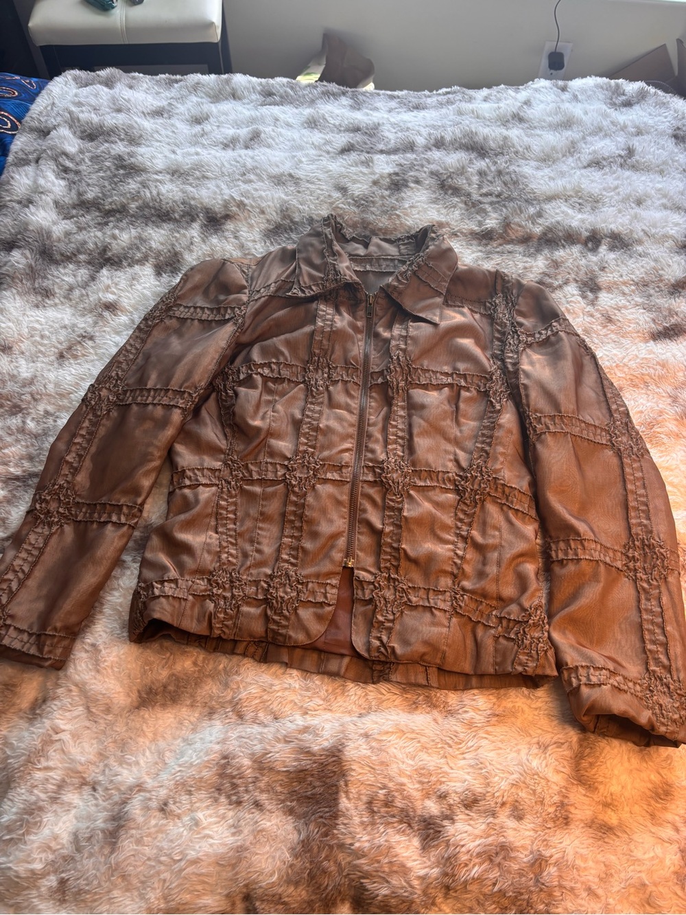 Vintage Y2K Dina Bar-El textured grid ribbon jacket in a brownish olive color.